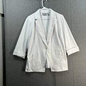 GRAVER Susan Graver LK Fusion 3/4 Sleeve Cutaway Hem Blazer White Medium